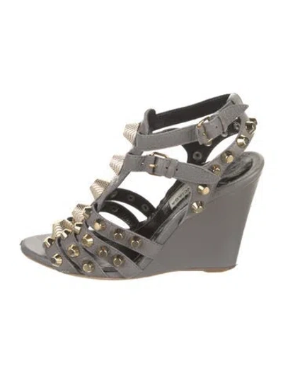Pre-owned Balenciaga Leather Studded Accents Gladiator Sandals In Grey