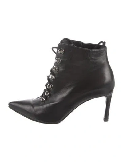 Pre-owned Balenciaga Leather Studded Accents Lace-up Boots In Black