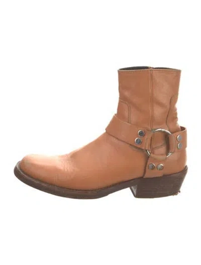 Pre-owned Balenciaga Leather Studded Accents Moto Boots In Neutral