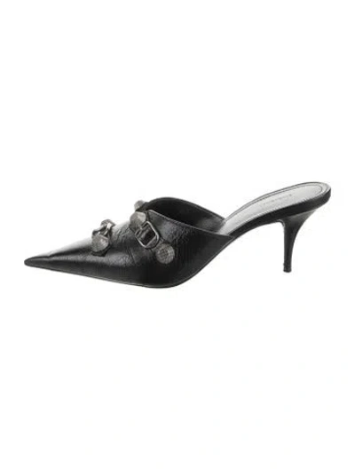 Pre-owned Balenciaga Leather Studded Accents Mules In Black