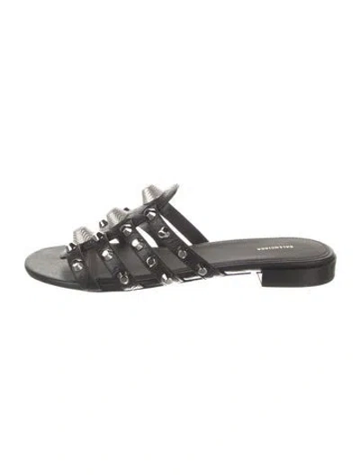 Pre-owned Balenciaga Leather Studded Accents Slides In Black