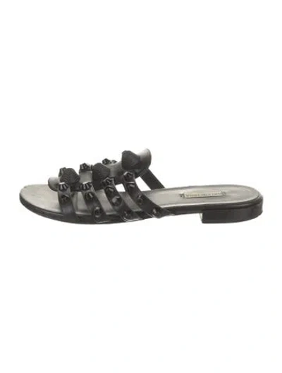 Pre-owned Balenciaga Leather Studded Accents Slides In Black