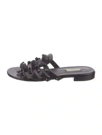 Pre-owned Balenciaga Leather Studded Accents Slides In Black
