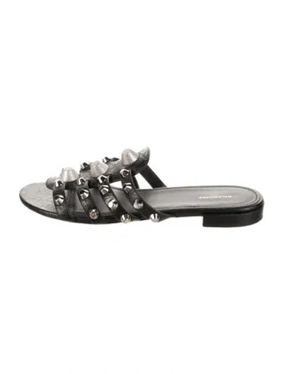 Pre-owned Balenciaga Leather Studded Accents Slides In Black