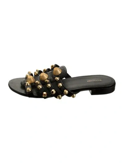 Pre-owned Balenciaga Leather Studded Accents Slides In Black