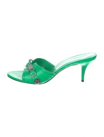 Pre-owned Balenciaga Leather Studded Accents Slides In Green