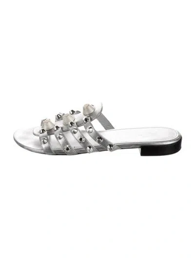 Pre-owned Balenciaga Leather Studded Accents Slides In White