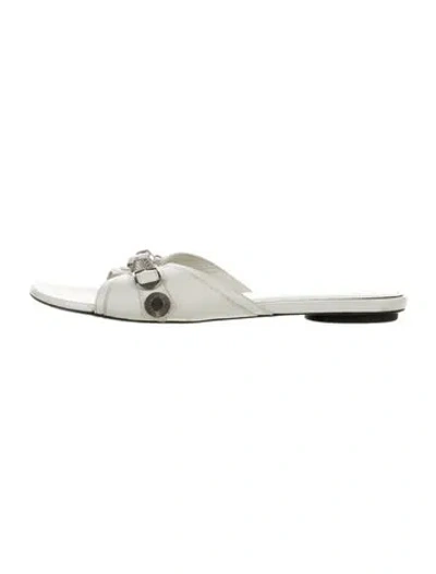 Pre-owned Balenciaga Leather Studded Accents Slides In White