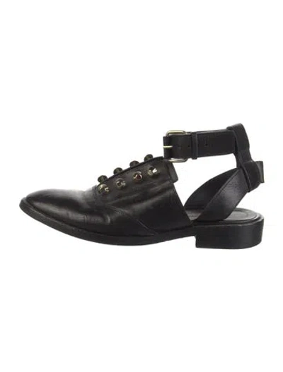 Pre-owned Balenciaga Leather Studded Accents Slingback Flats In Black