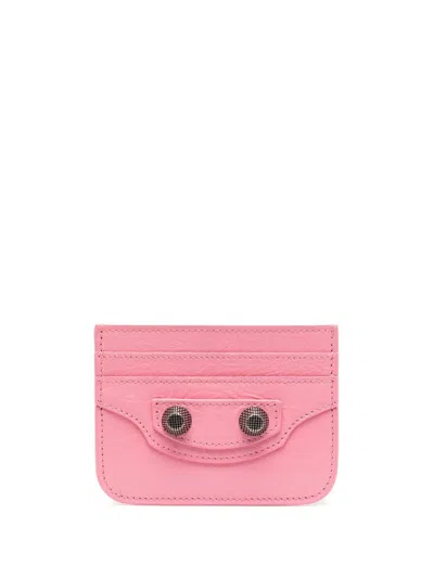 Balenciaga Leather Studded Cardholder In Pink