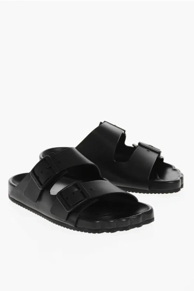 Balenciaga Leather Sunday Sliders With Double Buckle In Black