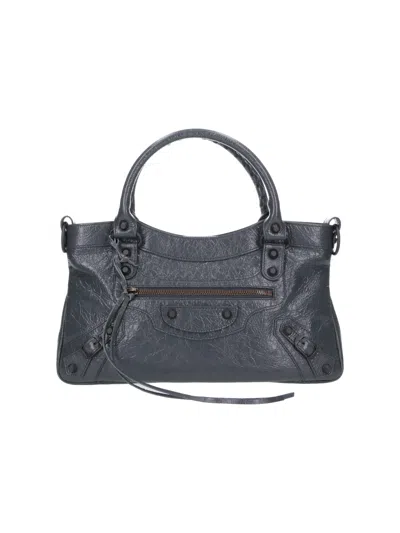Balenciaga Leather Top Handle Satchel In Grey