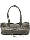 Balenciaga Leather Shoulder Bag With Buckle And Double Handles In Green