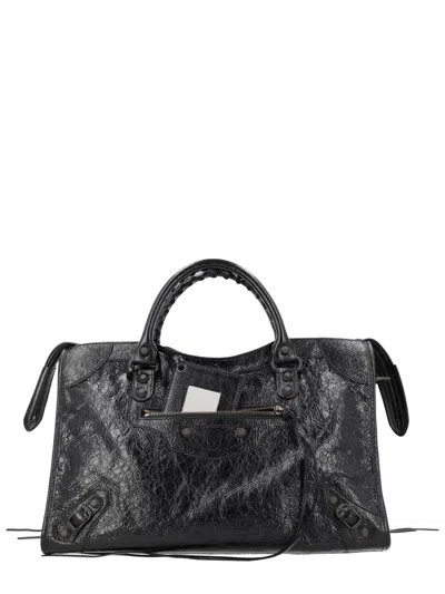 Balenciaga Leather Top Handle Tote Bag In Black