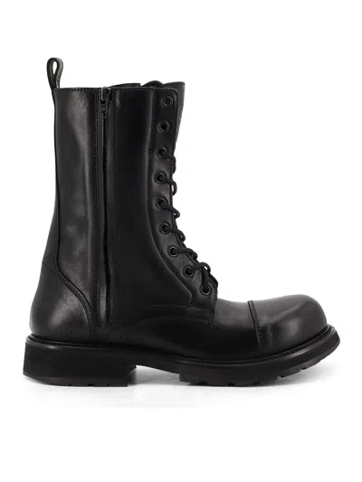 Balenciaga Rugged Leather Ankle Boots With Chunky Sole In Black