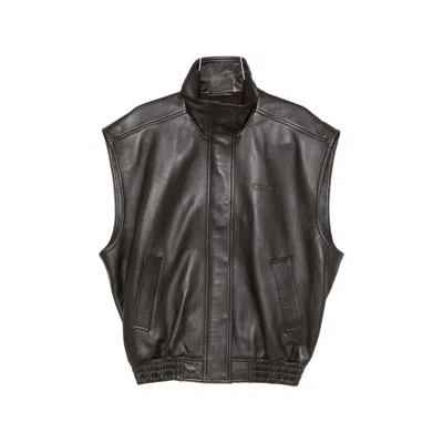 Balenciaga Leather Waistcoat In Brown