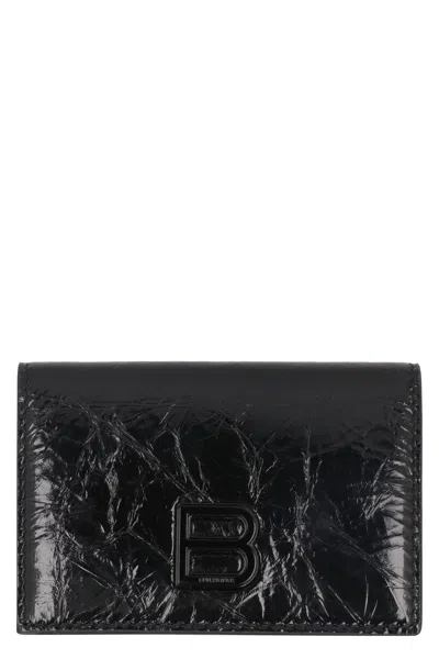 Balenciaga Mini Leather Wallet With Snap Closure In Black
