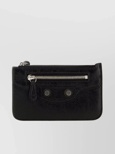 Balenciaga Leather Wallet With Textured Finish And Metal Hardware In Black