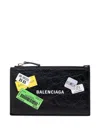Balenciaga Coin And Card Holder In Arena Leather With Multicolor Printed Stickers Accessories In Black