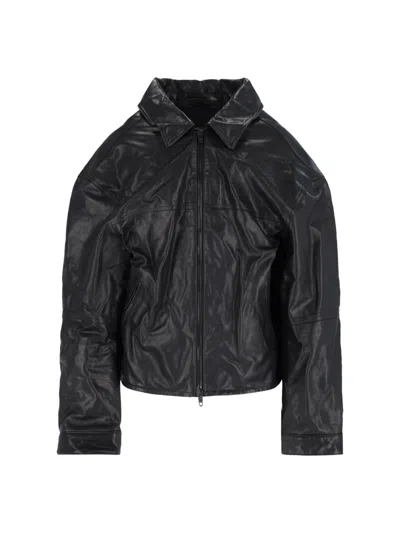 Balenciaga Leather Zip Jacket In Black