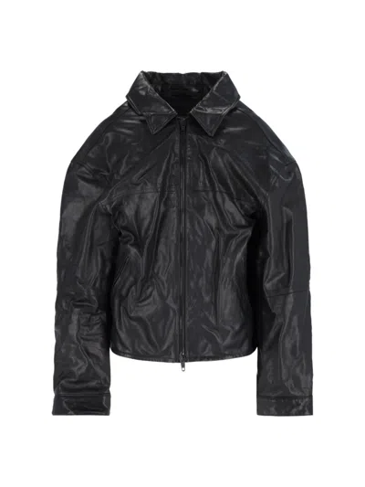 Balenciaga Leather Zip Jacket In Black