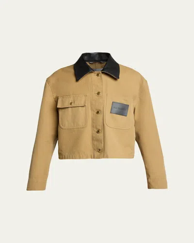 Balenciaga Leather-collar Cropped Canvas Workwear Jacket In Nude