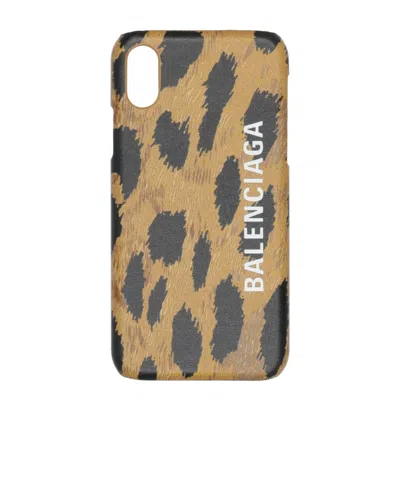 Balenciaga Leopard Print Phone Case In Nude