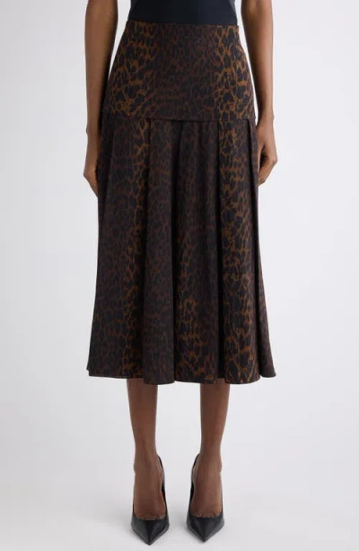 Balenciaga Leopard Print Pleated Silk Midi Skirt In Brown
