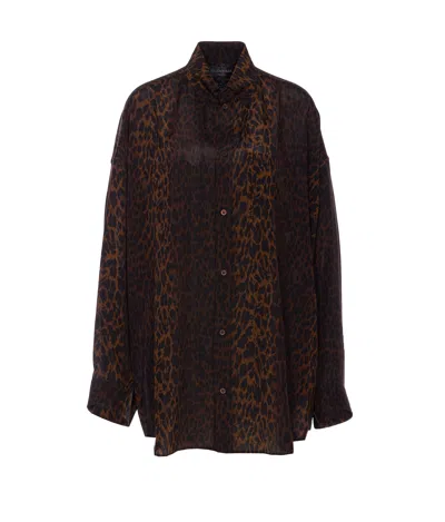 Balenciaga Leopard Print Shirt In Brown