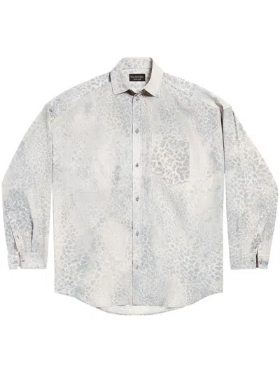 Balenciaga Cocoon Leopard Print Shirt In Grey