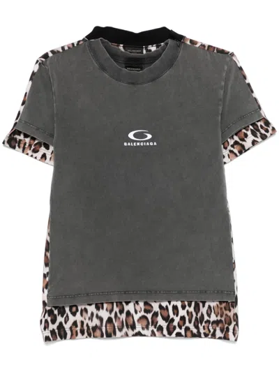 Balenciaga Leopard-print T-shirt In Brown