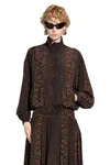 Balenciaga Crepe De Chine Full-zip Jacket With Leopard Print In Brown