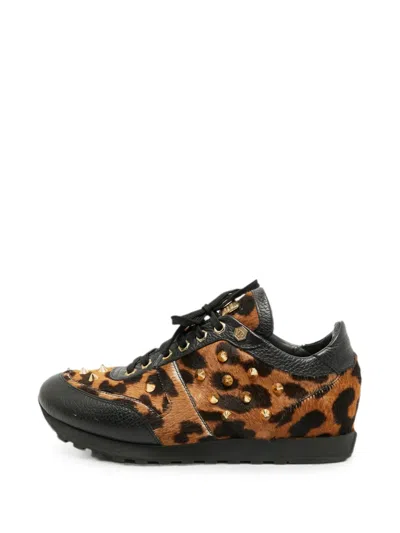 Pre-owned Balenciaga Leopard-print Studded Sneakers In Brown