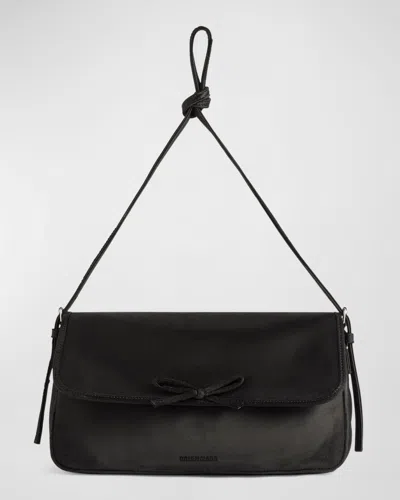 Balenciaga Leopolda Distressed Satin Pochette Shoulder Bag In Black