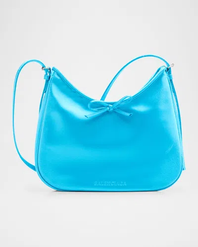 Balenciaga Leopolda Small Distressed Satin Hobo Bag In Blue