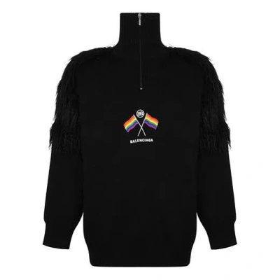 Balenciaga Lgbtq Flag Zip Up Turtleneck Sweater 'black'