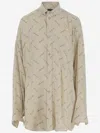 Balenciaga Beige Oversized Shirt With All-over Printed Logo In Viscose Woman In Multicolor