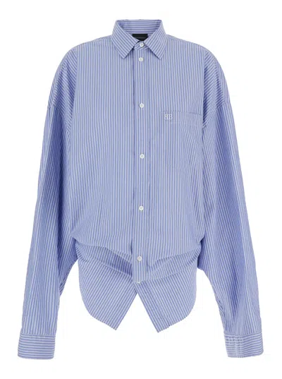 BALENCIAGA BALENCIAGA WOMEN LIGHT BLUE AND WHITE LONG SLEEVE SHIRT  WITH STRIPES AND KNOT ON THE BACK IN COTTON