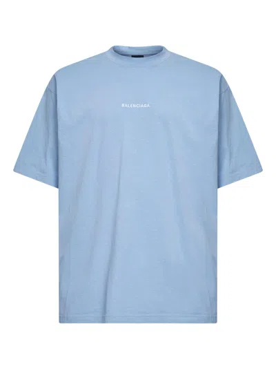 Balenciaga Medium Fit Crew Neck Short Sleeve T-shirt In Blue