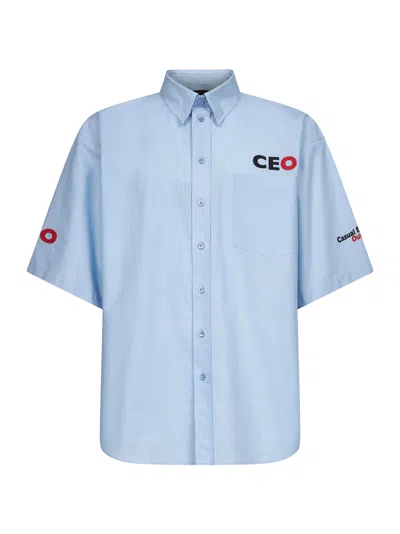 Balenciaga Light Blue Ceo Uniform Logo Oversize Shirt