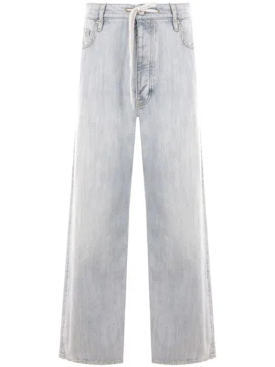 Balenciaga Light Blue Cotton Washed Denim Logo Pants