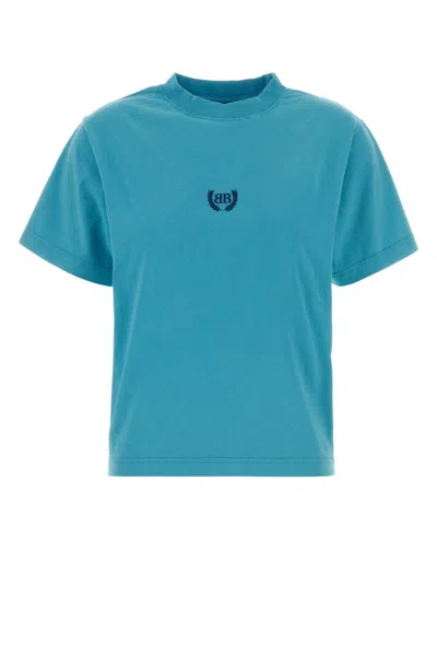 Balenciaga Light Blue Crew Neck Logo T-shirt
