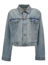 Balenciaga Light Blue Cropped Jacket With Logo Patch At The Back In Cotton Denim Woman In Multicolor