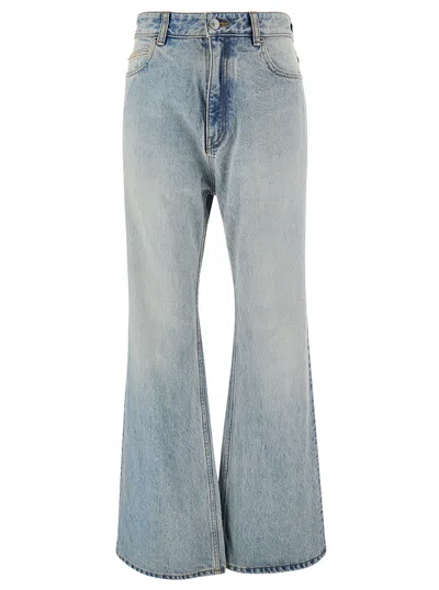 Balenciaga Light Blue Flared Jeans With Logo Patch At The Back In Cotton Denim Woman
