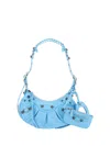Balenciaga Le Cagole Xs Crocodile Embossed Leather Shoulder Bag In Blue