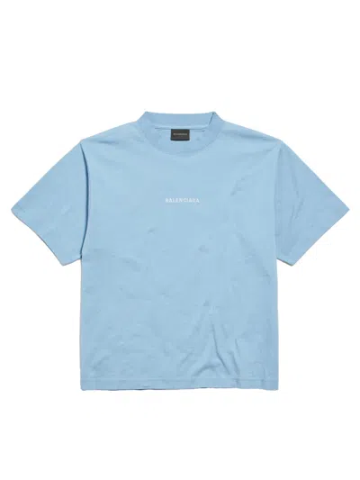 Balenciaga Cotton Embroidered T-shirt In Blue
