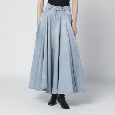 Balenciaga Light Blue Maxi Godet Denim Skirt In Animal Print