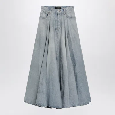 Balenciaga Light Blue Maxi Godet Denim Skirt
