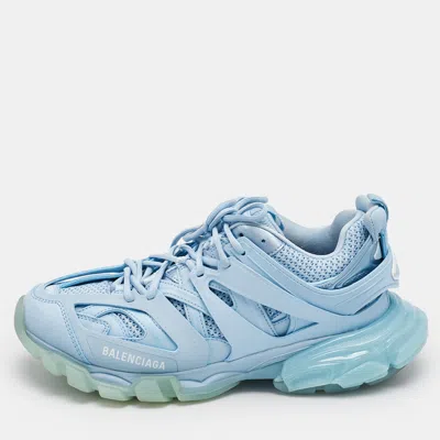 Pre-owned Balenciaga Light Blue Mesh And Faux Leather Track Sneakers Size 42