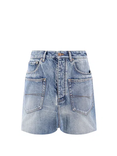 BALENCIAGA BALENCIAGA LIGHT BLUE MINI-SKIRT WITH PATCH POCKETS AND RAW EDGE IN COTTON DENIM WOMAN